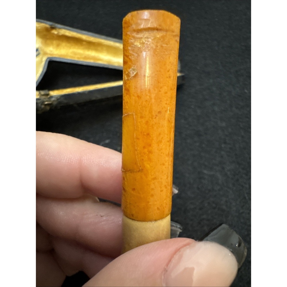 Vintage Block Meerschaum Pipe Amber Stem Hand Carved Estate Tobacco Pipe Case - Picture 12 of 16